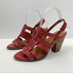 indigo by Clarks Red Leather Chunky Heels Women's 7.5